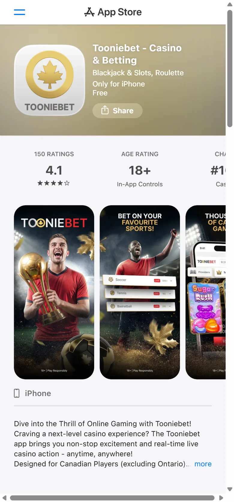 Tooniebet in the App Store